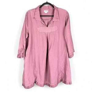 Embellish L/XL Linen Blend Babydoll Ruffle Boho Peasant Cottage Mini Dress Mauve